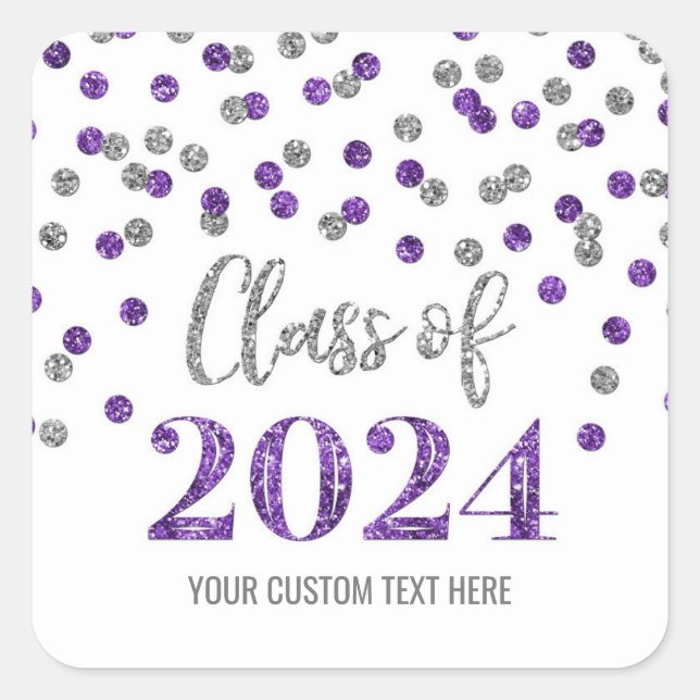 Purple Silver Confetti Graduation 2024  Square Sticker (Front)
