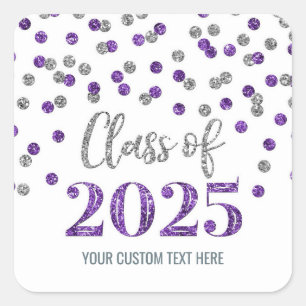 Purple Silver Confetti Graduation 2025 Square Sticker