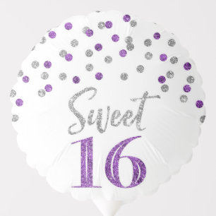 Purple Silver Confetti Sweet 16 Birthday Balloon