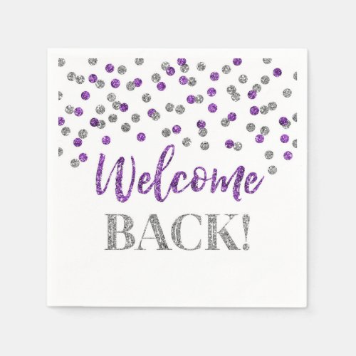 Purple Silver Confetti Welcome Back Napkins
