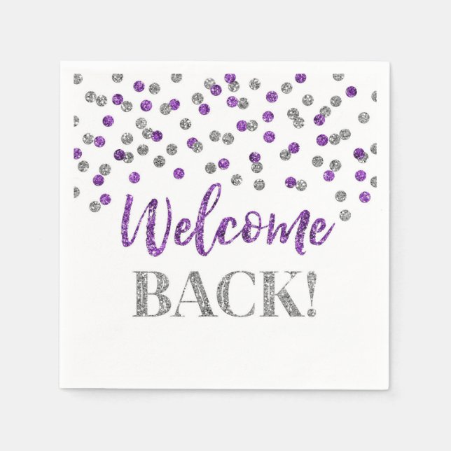 Purple Silver Confetti Welcome Back Napkins (Front)