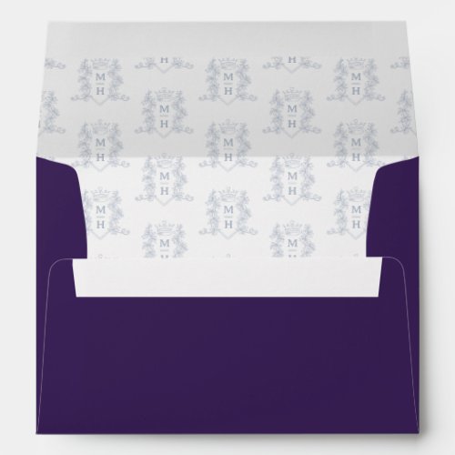 Purple silver crest heart crown monogram wedding  envelope