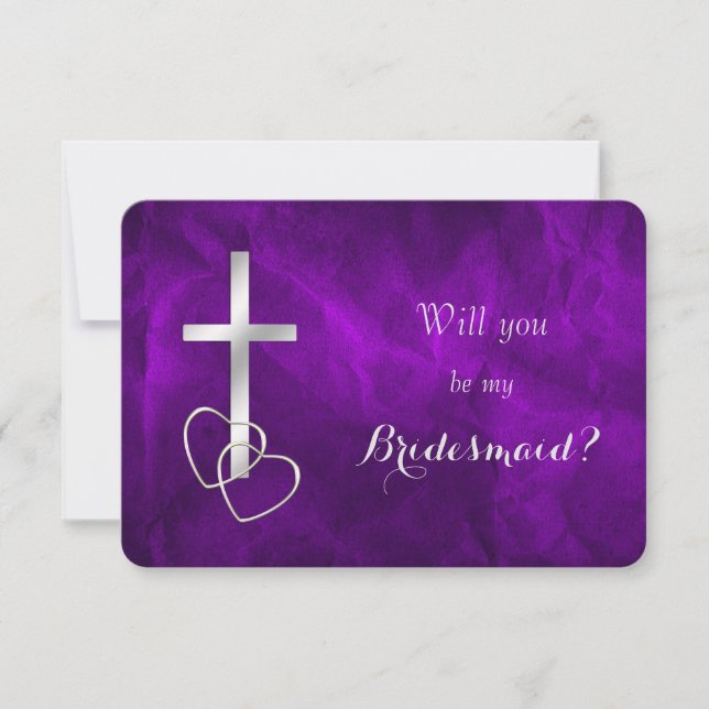 Purple Silver Cross Will You Be My Bridesmaid Invitation (Front)