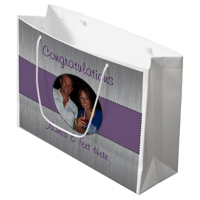 Purple & Silver Custom Picture Gift Bag (Front Angled)