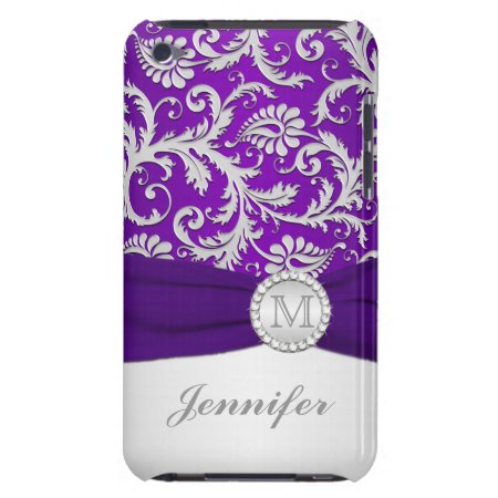 Purple, Silver Damask Ipod Touch Case