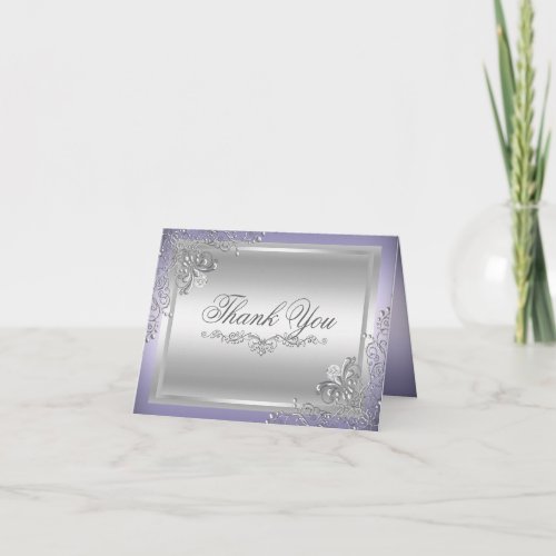 Purple  Silver Damask Thank You Card