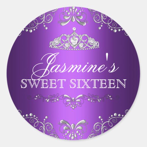 Purple Silver Damask  Tiara Sweet 16 Sticker