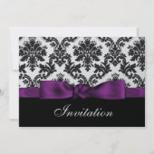 purple silver damask wedding invitation (Front)