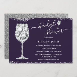Purple Silver Diamond Bubbly Bridal Shower  Invitation