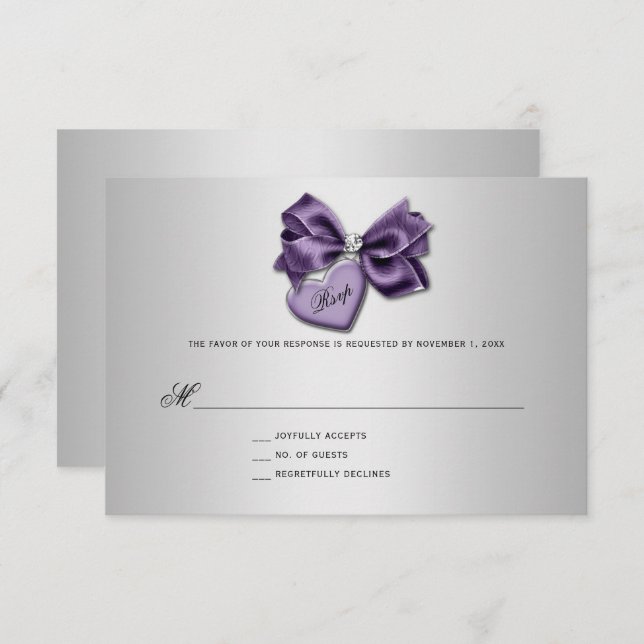 Purple Silver Diamond Heart Locket RSVP (Front/Back)