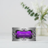 Purple Silver Diamond Image Hearts Elegant Business Card (Standing Front)