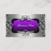 Purple Silver Diamond Image Hearts Elegant Business Card (Front)