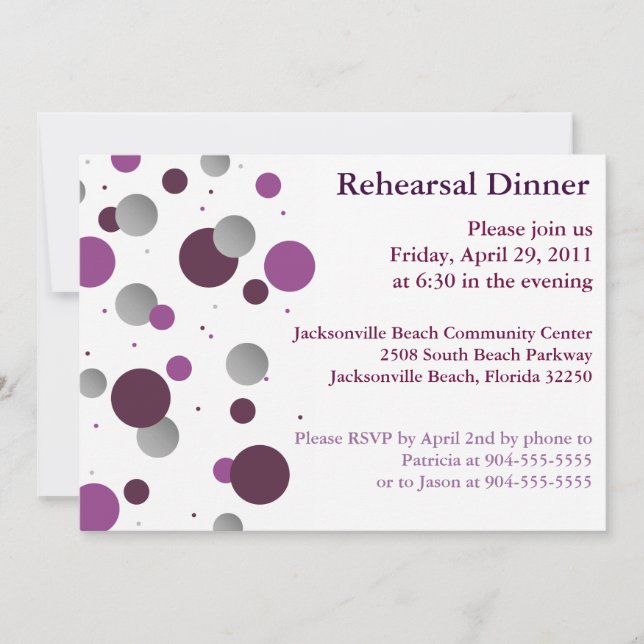 Purple & Silver Dot Rehearsal Dinner Invitation (Front)