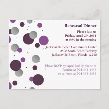 Purple & Silver Dot Rehearsal Dinner Postcard by chucklelite at Zazzle