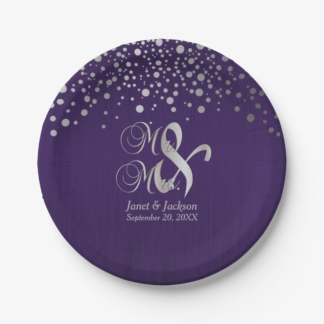 Purple & Silver Dots Paper Plates (Front)