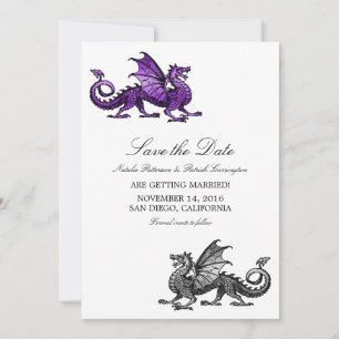 Purple Silver Dragon Save the Date Invite
