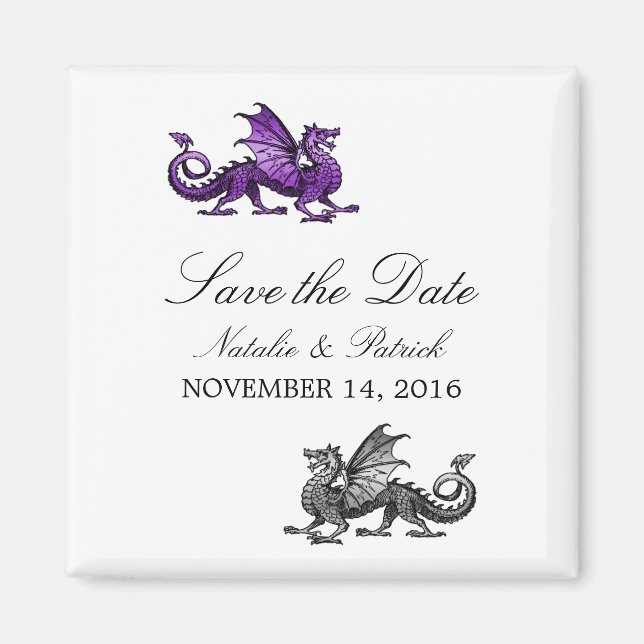 Purple Silver Dragon Save the Date Magnet (Front)