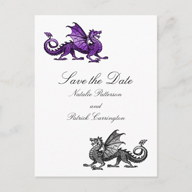 Purple Silver Dragon Save the Date Postcard (Front)