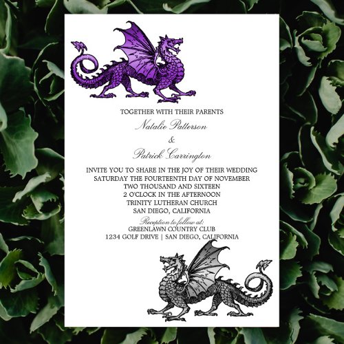 Purple Silver Dragon Wedding Invite