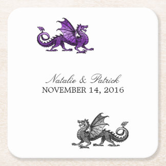 Purple Silver Dragon Wedding Paper Coasters