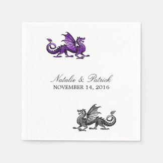 Purple Silver Dragon Wedding Paper Napkins