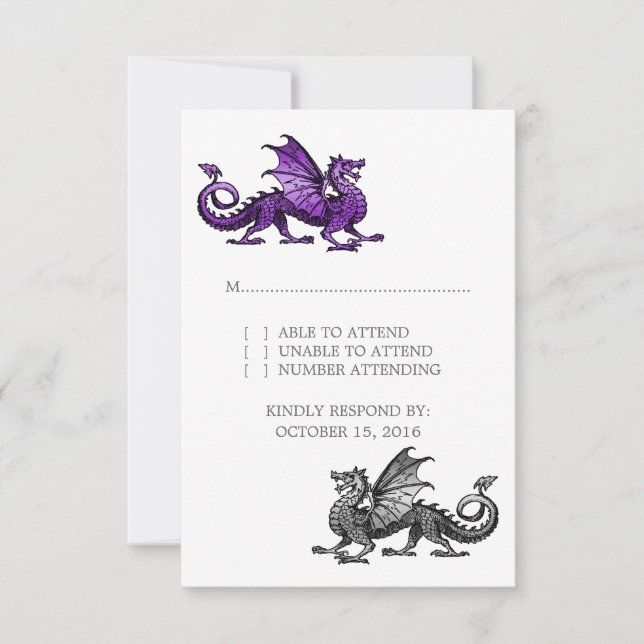 Purple Silver Dragon Wedding Response Card (Front)