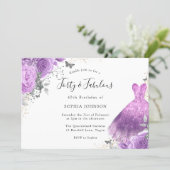 Purple Silver Dress & Rose Butterfly 40th Birthday Invitation (Standing Front)