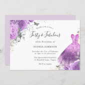 Purple Silver Dress & Rose Butterfly 40th Birthday Invitation (Front/Back)