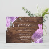 Purple & Silver Dress Rose Rustic Wood Quinceanera Invitation (Standing Front)