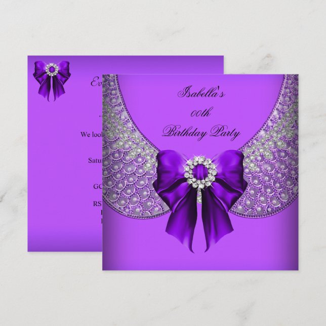 Purple Silver Elegant Birthday Party Invitation (Front/Back)
