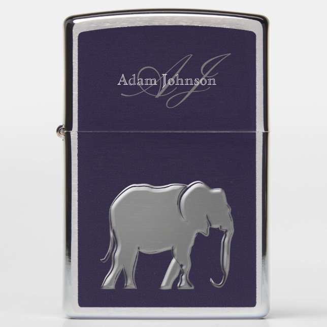 Purple Silver Elephant Monogram Zippo Lighter (Front)