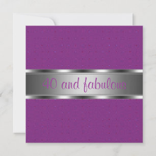 Purple Silver Fabulous 40th Birthday Party Invitation