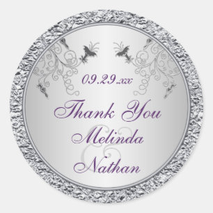 Purple Silver FAUX Foil Wedding Favor Sticker