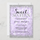 Purple Silver Faux Glitter Lights Sweet 16 Invitation (Front)