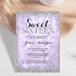 Purple Silver Faux Glitter Lights Sweet 16 Invitation<br><div class="desc">Celebrate in style with this modern sweet 16 invitation,  featuring a lilac purple sparkle lights background with a faux silver glitter border. Designs are flat printed illustrations/graphics - NOT ACTUAL SILVER GLITTER.</div>