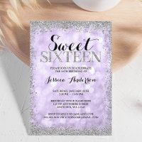 Purple Silver Faux Glitter Lights Sweet 16