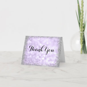 Purple Silver Faux Glitter Lights Thank You Card