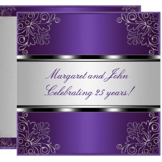 Purple Silver Floral 25th Anniversary Party Event Invitation