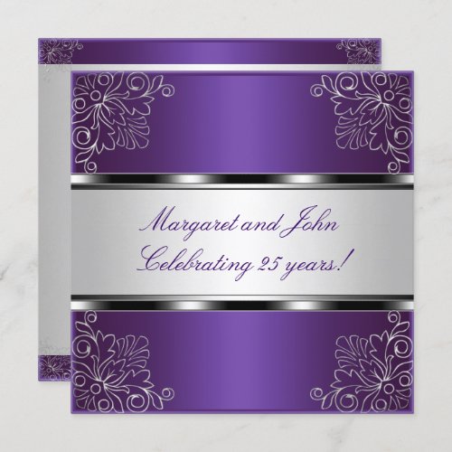 Purple Silver Floral 25th Anniversary Party Event Invitation