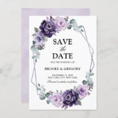 Purple Silver Floral Bloom Geometric Save the Date (Front/Back)