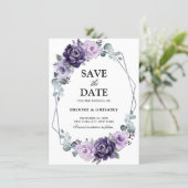 Purple Silver Floral Bloom Geometric Save the Date (Standing Front)