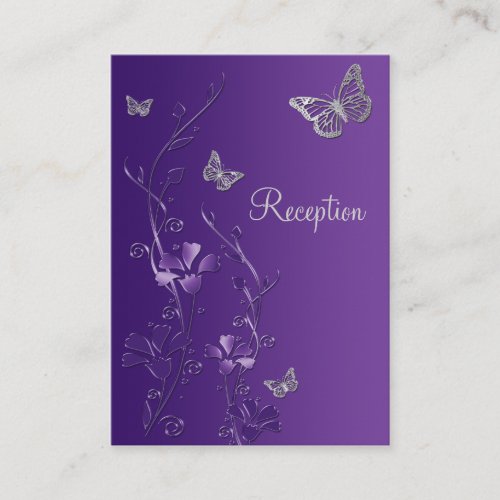 Purple, Silver Floral Butterflies Enclosure Card Business Cards