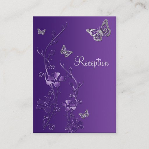 Customizable Purple, Silver Floral Butterflies Enclosure Card Business Cards