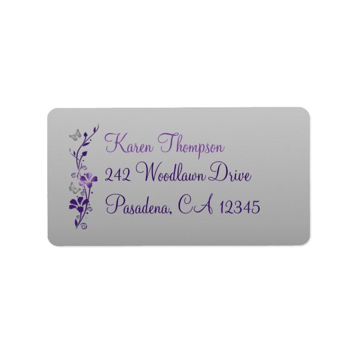 Purple, Silver Floral, Butterfly Address Label