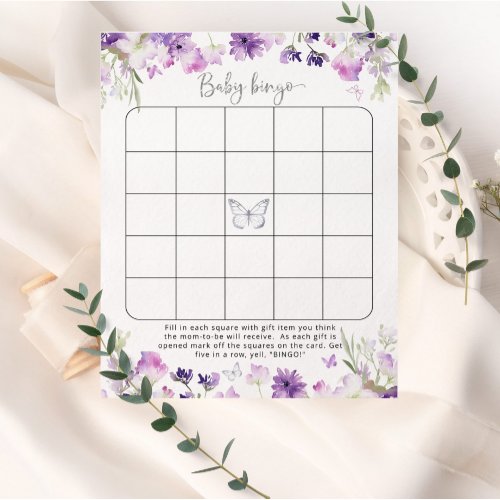Purple silver floral butterfly baby bingo