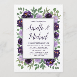 Purple Silver Floral Engagement Party Invitations