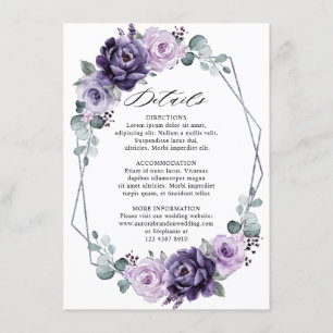 Purple Silver Floral Geometric Wedding Details  Enclosure Card