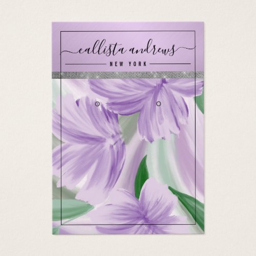 Purple Silver Floral Glitter Earring Display Card