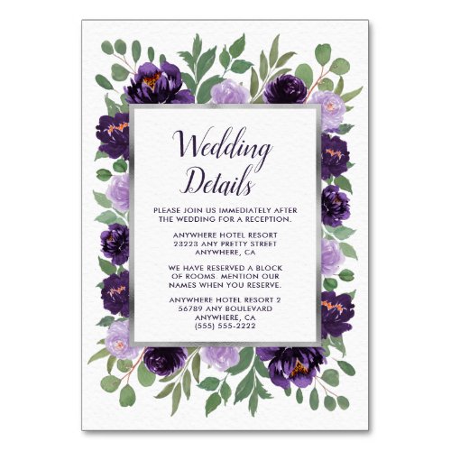 Purple Silver Floral Green Wedding Enclosure Cards