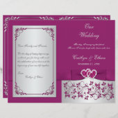 Purple, Silver Floral Hearts Wedding Program (Front/Back)